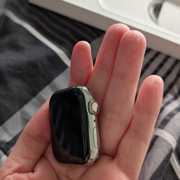 Apple Watch Series 8 GPS + Cell 45mm Silver SS Case with Silver + Accessories - Picture 3 of 15